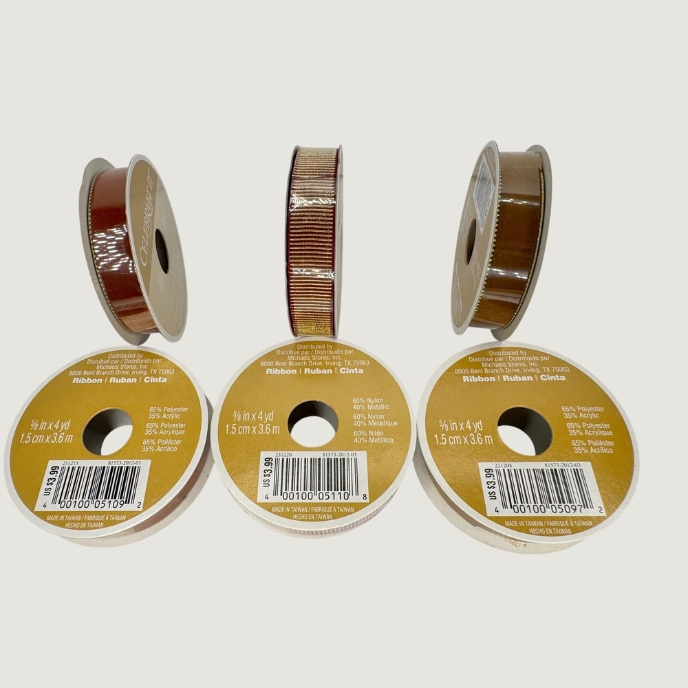 Celebrate It Ribbon Bow-tique 6 Spools Copper Burgundy Brown Gold 5/8in 4yd NEW